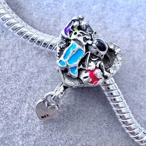 Alice in Wonderland Tea Party Heart Charm fits PANDORA Silver Enamel Crystal